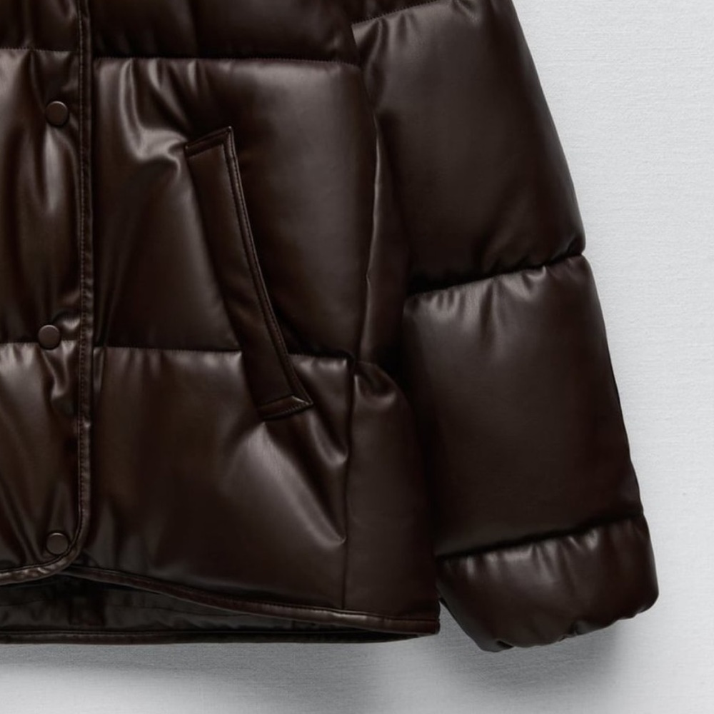 Burgundy/Brown FAUX LEATHER PUFFER - Picture 7 of 7